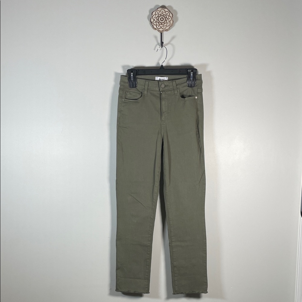Paige Women's Olive Green Frayed Hem Pants - Size 27 Hoxton Slim